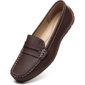 Kordal Women's Coffee Leather Comfortable & Lightweight Penny Loafers Flats